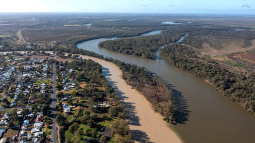 Two large slow moving rivers joining together