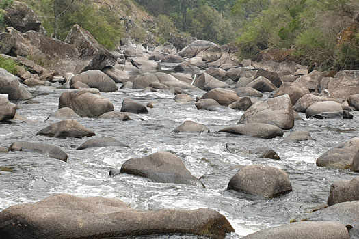 River gorge with more boulders than water.