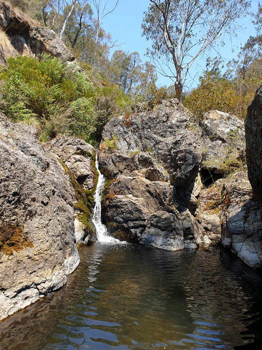 Narrow waterfall about 2m / 6ft high.